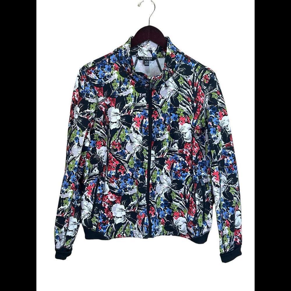 Lauren Ralph Lauren Track Jacket Womens XL‎ Floral Black Zipper